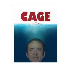 Lustiger Nikolaus Cage Jaws Parodie Aufkleber - Kiss-Cut Vinyl Aufkleber, Laptop Aufkleber, Wasserflasche Aufkleber, Auto Aufkleber, Film-Liebhaber Geschenk