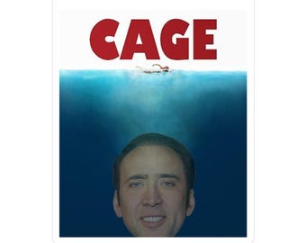 Lustiger Nikolaus Cage Jaws Parodie Aufkleber - Kiss-Cut Vinyl Aufkleber, Laptop Aufkleber, Wasserflasche Aufkleber, Auto Aufkleber, Film-Liebhaber Geschenk