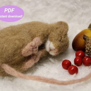 PDF Tutorial: Sleeping mouse | Needle felt sleeping mouse tutorial | Needle felt mouse pattern | Sleeping mouse PDF