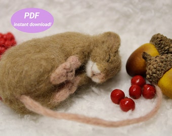 PDF Tutorial: Sleeping mouse | Needle felt sleeping mouse tutorial | Needle felt mouse pattern | Sleeping mouse PDF