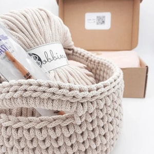 DIY crochet kit with COLOR OF YOUR DESIRE | Crochet set | Crochet bread basket | Includes yarn, instructions, with crochet hook if desired Crochet pattern basket