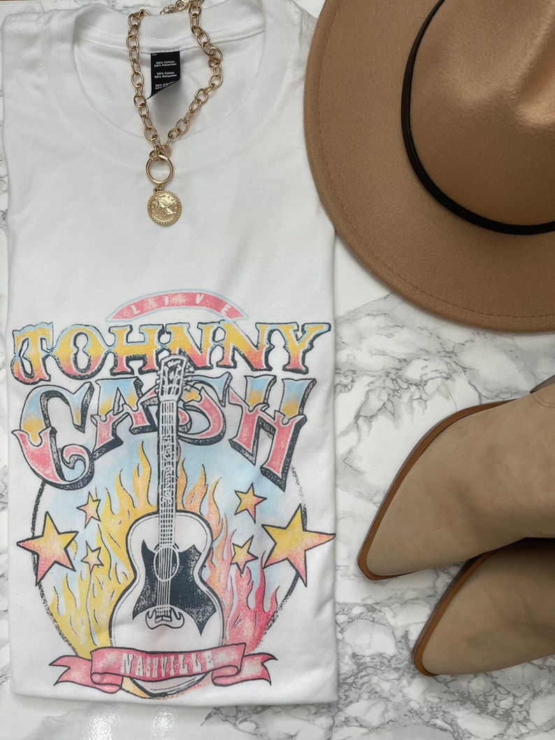 Johnny Cash t-shirt/Unisex tee/ vintage feel/White 