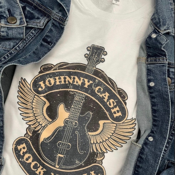 Johny Cash Rock  t-shirt/rock band/Unisex tee/ vintage feel/White