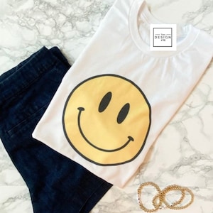 Happy Face/ Unisex tee/ vintage feel/White
