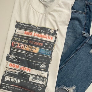 Rock cassettes t-shirt/rock band / Unisex tee/ vintage feel/White image 2