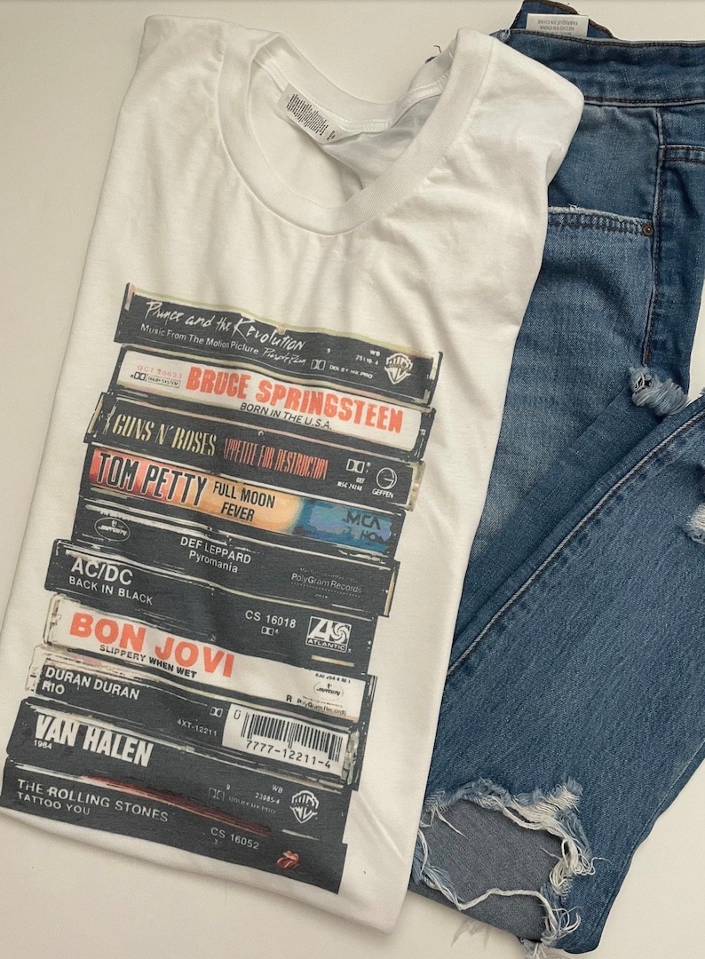 Rock cassettes t-shirt/rock band / Unisex tee/ vintage feel/White image 2