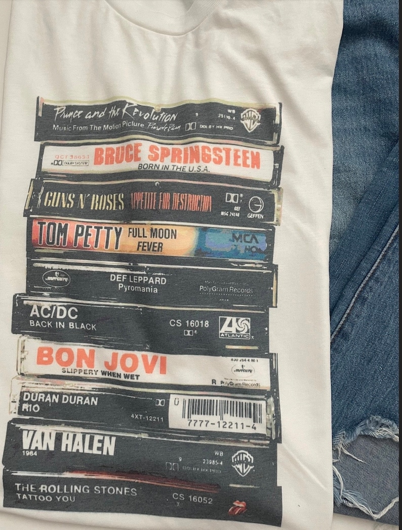 Rock cassettes t-shirt/rock band / Unisex tee/ vintage feel/White image 1