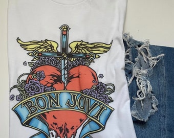 Bon J t-shirt/Unisex tee/ vintage feel/White/rock band