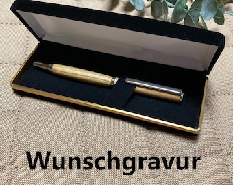 Handgedrechselter Kugelschreiber aus Holz Kirsche mit Wunschgravur individuell personalisiert Geschenk Name Gravur Hochzeit Geburtstag Etui