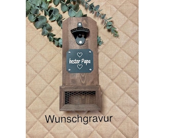 Wandflaschenöffner Holz Wunschgravur individuell personalisiert Geschenk Bar Name Gravur Hochzeit Geburtstag Werbung Vatertag Muttertag