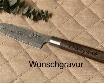 Küchenmesser Damast Holzgriff in Holzbox Wunschgravur personalisiert Geschenk Name Gravur Geburtstag Kochmesser   Küche Luxus Messer