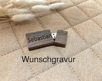 USB Stick 8GB Holz Ahorn Walnuss Wunschgravur personalisiert Geschenk Name Gravur Hochzeit Geburtstag Werbung Vatertag  Muttertag