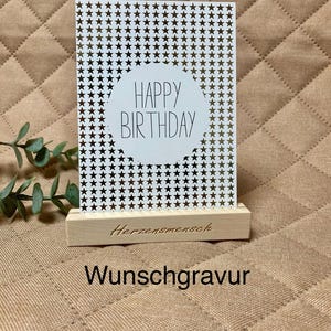 Kartenhalter handgefertigt aus Holz individuell personalisiert Wunschgravur Geschenk Name Bilderrahmen Geburtstag Tischaufsteller 10cm
