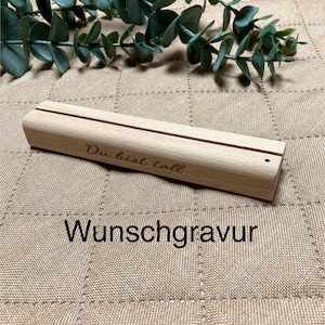 Kartenhalter rund handgefertigt Holz individuell personalisiert Wunschgravur Geschenk Name Bilderrahmen Geburtstag Bilder Foto Buche 15cm