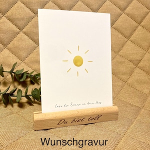 Kartenhalter handgefertigt aus Holz individuell personalisiert Wunschgravur Geschenk Name Bilderrahmen Geburtstag Tischaufsteller 15cm rund