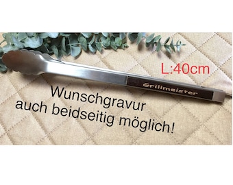 Grillzange Edelstahl Holz mit Wunschgravur individuell personalisiert Geschenk Name Gravur Hochzeit Geburtstag Vatertag Muttertag