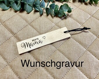 Wooden bookmark with individually personalized engraving gift name engraving book beechwood Mother's Day Father's Day JGA reading aid