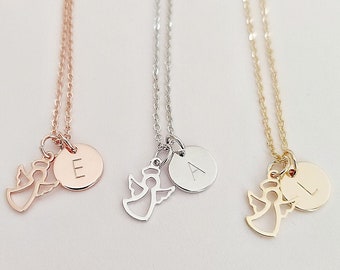 Personalized Angel Initial Necklace, Charm Necklace