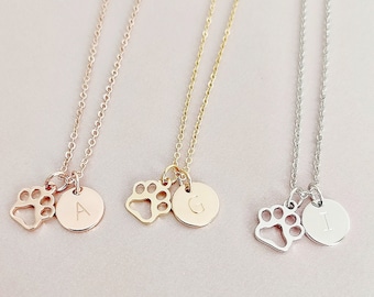 Paw print necklace, initial necklace, dog paw, dog lover gift, personalised gifts, dog loss gift, charm necklace, custom gift, gift for her