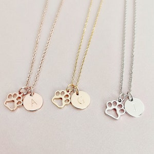 Paw print necklace, initial necklace, dog paw, dog lover gift, personalised gifts, dog loss gift, charm necklace, custom gift, gift for her