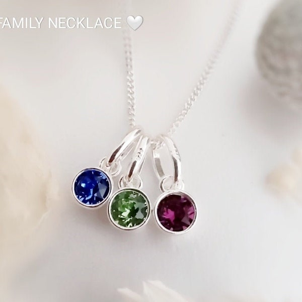 Family birthstone necklace, Sterling silver, Minimal birthstone necklace, personalised gift, gifts for her, family necklace, Mum gifts, June