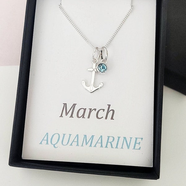 Silver Anchor necklace, Personalised birthstone, Birthday gift, couples gift, Christmas gift, Nautical gifts, Sea lovers gifts, For her