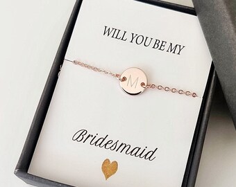 Personalized Initial Bridesmaid Bracelet, Wedding Gift Box