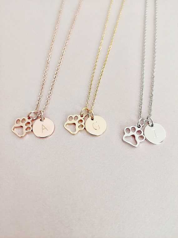 Paw Print Necklace Initial Necklace Dog Paw Dog Lover Gift