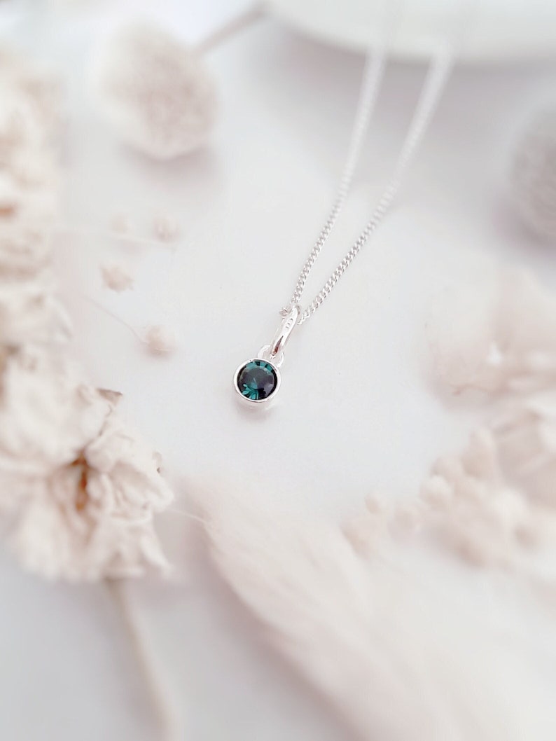 Silver, birthstone necklace, personalised gifts, necklaces for women, gifts for her, bridesmaids gifts, gift for sister, mum gift, dainty zdjęcie 1