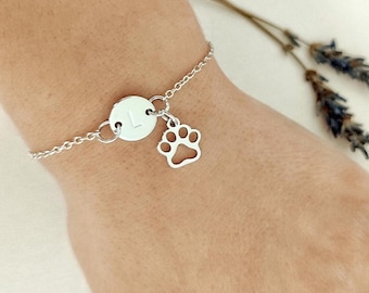 Personalized Paw Print Bracelet, Initial Charm, Pet Lover Gift