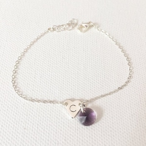 Initial and birthstone bracelet, initial bracelet, bridesmaid gift, gifts for her, Mother&#39;s day gift, valentines day gift, couples gift