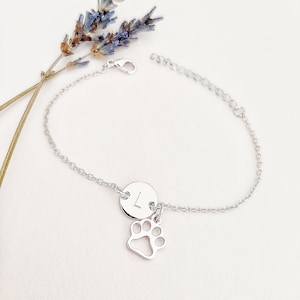 Paw bracelet, dog lovers gift, Dog initial bracelet, personalised bracelet, personalised gifts, gifts for her, Dog memorial gift, Cat paw