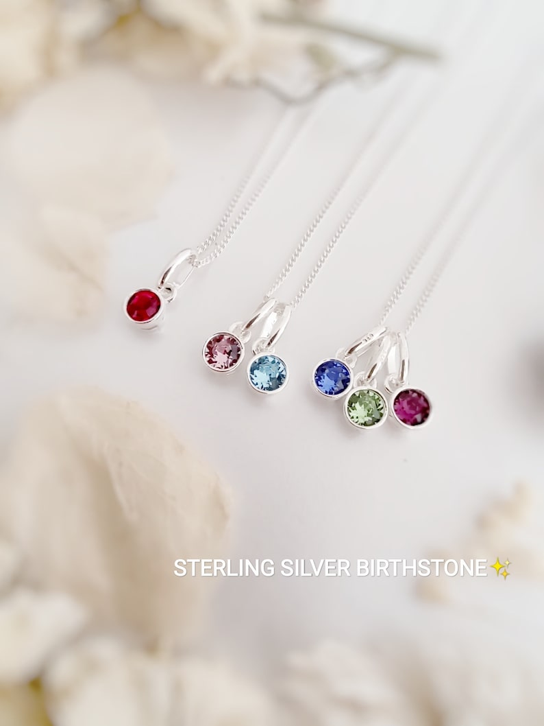 Silver, birthstone necklace, personalised gifts, necklaces for women, gifts for her, bridesmaids gifts, gift for sister, mum gift, dainty zdjęcie 5