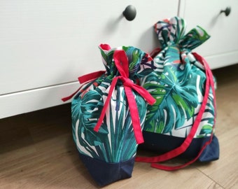 SET Projecttas met trekkoord / Volledig gevoerde katoenen tas / reistas / eco-tas / eco-geschenkverpakking / packing cube / eco-opbergtas / lingerietas