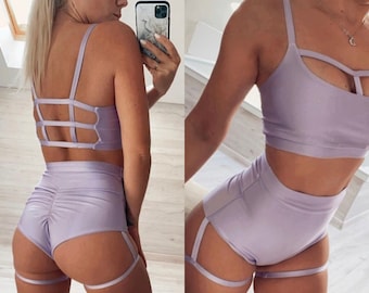 Pole dance outfit, Pole dance wear, Sexy Costume, Top and Shorts Set, Stripper Clothes, Twerk Clothes, Pole Dance Matching Set, garters