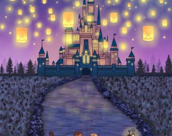 Rapunzel & Flynn Rider Castle Print | Digital Download | A4 Wall Print