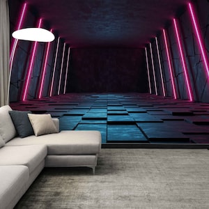 Cyber Peel and Stick Wallpaper | Modern Futuristic Wall paper | Sci-Fi Wall Mural, High-Tech Bedroom Wallpaper Cyberpunk Aesthetic Wallpaper