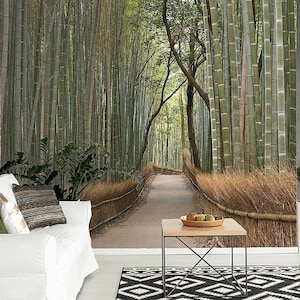 Bamboo Wall paper Forest Wall Mural Green Wallpaper Peel and Stick Removable Wall Decor Bamboo Wall Mural  Plants Adhesive Wallpaper nature