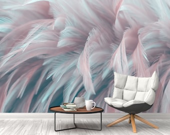 Feathers removable wallpaper brown and blue wall mural large #280