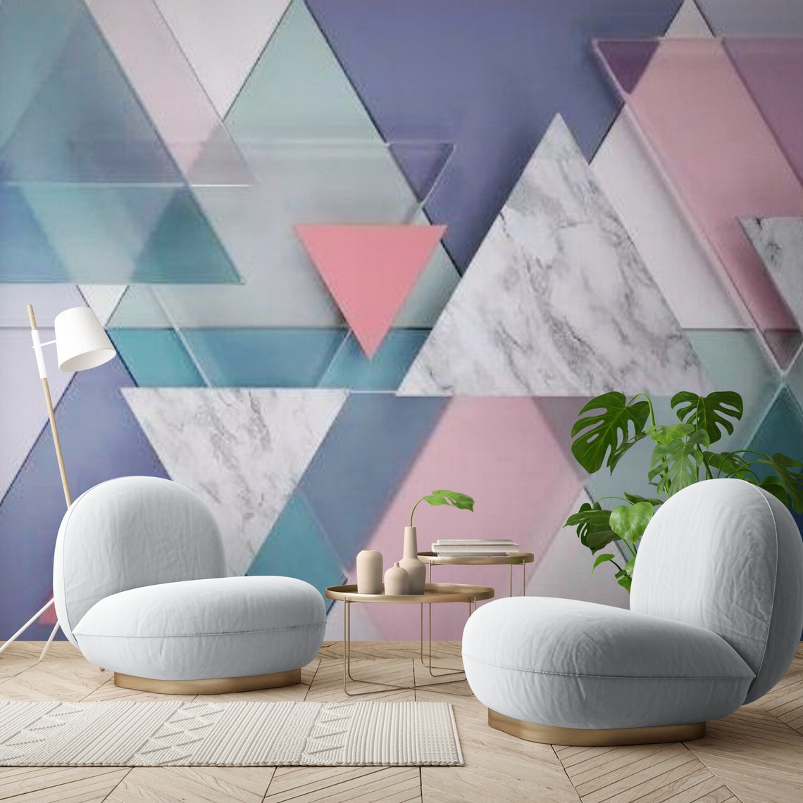 Colorful Triangles 3D Murals Wallpaper Wall Mural Decor Self | Etsy