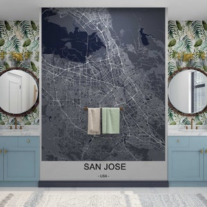 San Jose Map Wall Mural City map Wallpaper Peel and Stick wallpaper USA Cities Map Wall Decor Custom Wallpaper Best Friend Gift Map for Home