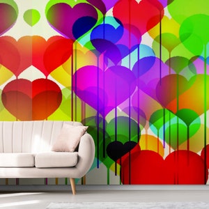 Colourful Hearts Graffiti Wallpaper Kids Wall Mural peel and stick Wall mural Adhesive Wallpaper Graffiti Wall paper Peel & Stick Wall Mural