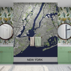 New York City Map Wallpaper Mural Peel and Stick, Home Office Wall Decor Wallpaper NYC City Map Art, Removable Accent Wall paper, Home