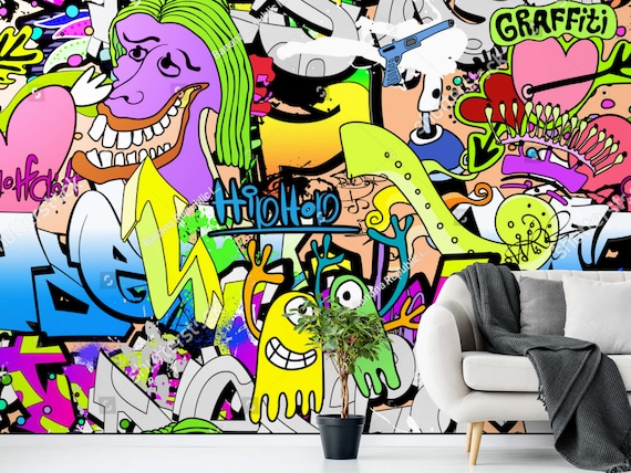 Hip Hop Wallpaper Graffiti Mural Street Art Wall Paper Hiphop Etsy