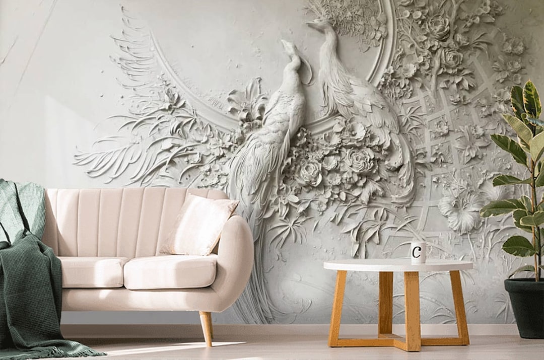 Custom Wallpaper 3D Embossed Peacock Living Room Basrelief Bedroom