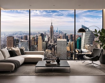 NYC Skyline Window View 3D Wallpaper Mural - Expanding Space Wall Covering