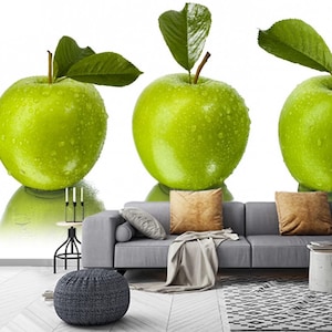 Peel-and-Stick Green Apple Wall Mural – Oversized 3D Fruit Wallpaper for Kitchen & Dining Room, Removable Self-Adhesive NonWoven Vinyl Decor