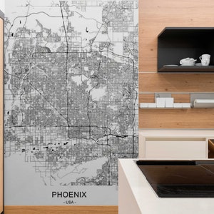 Phoenix City Map Wallpaper Peel and Stick for Walls, Black and white Wall paper art decoration, Custom Accent Photo wall decor