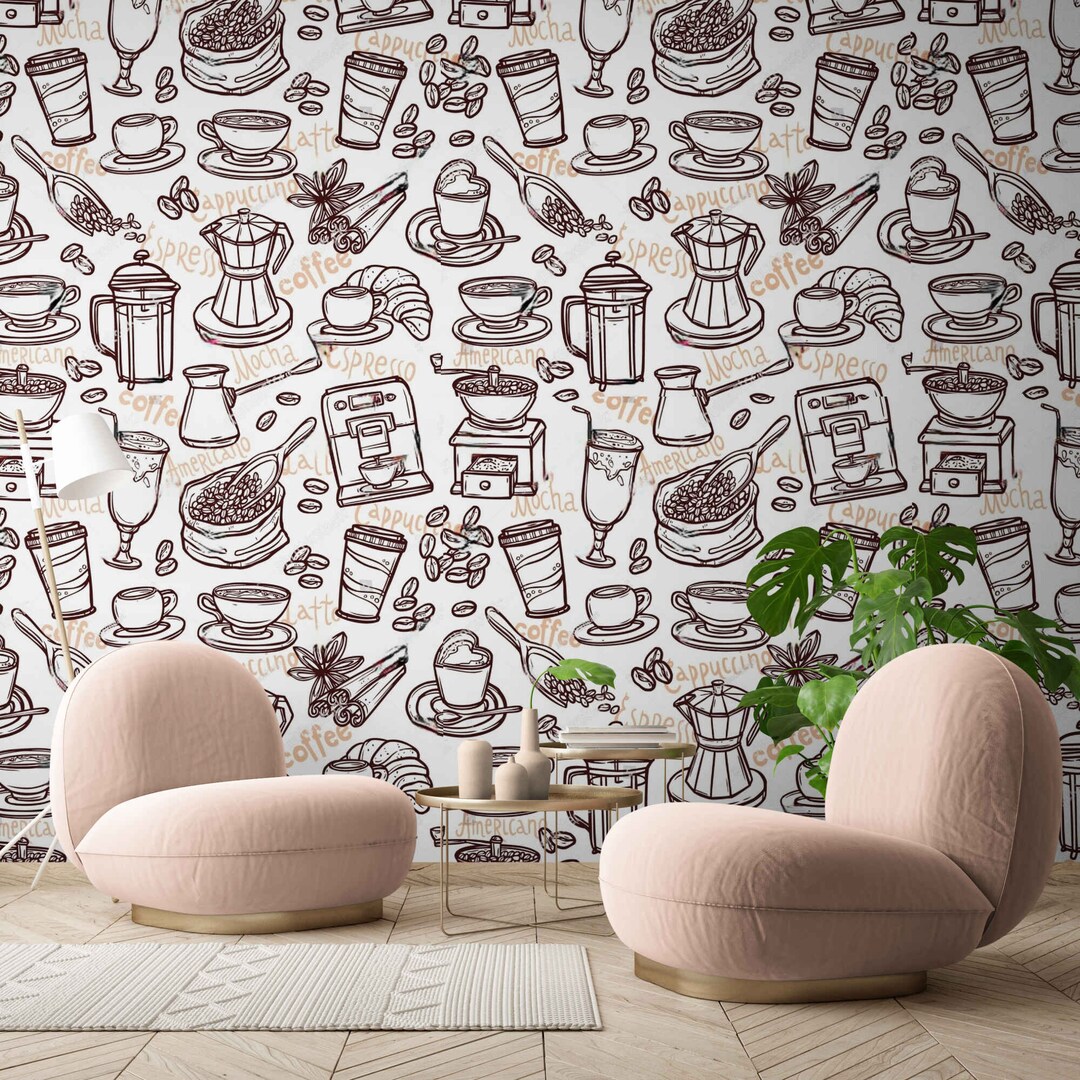 Coffee Mural Wallpaper Peel and Stick Coffee Decor Coffee Shop Etsy