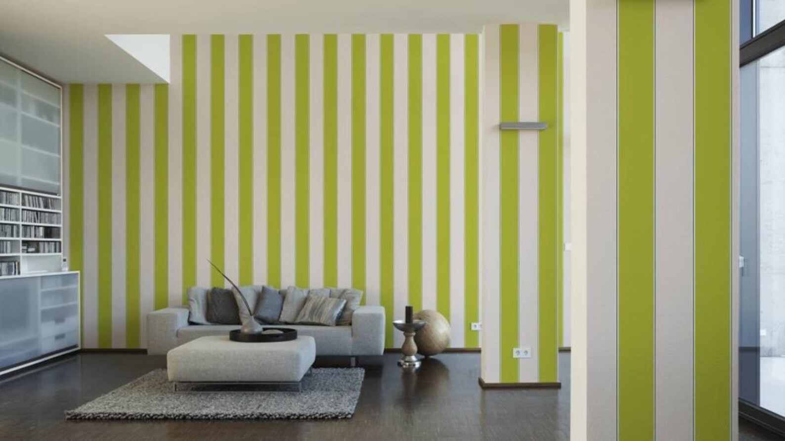 Wallpaper White Green Stripes Wall Mural NonWoven Wallpaper Etsy